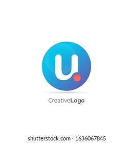 Initial Letter U Logo with Circle and dot. Design Vector Logo Template 