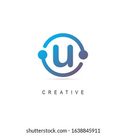 Initial Letter U Logo With Circle and dots, Creative Design Vector Connected Logo Template