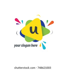 Initial letter U logo with colorful splash background for business or company