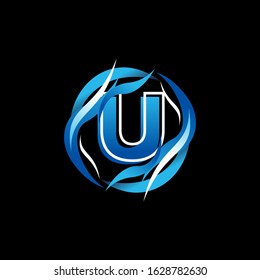 Initial Letter U Logo Design inside Circle Water or Waves