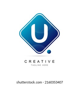 initial letter U logo design with square framed and dot element. U logo design vector illustration company.