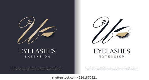 initial letter u logo design template with eyelash icon and creative concept premium vector