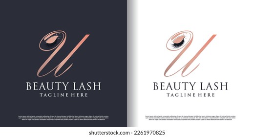 initial letter u logo design template with eyelash icon and creative concept premium vector