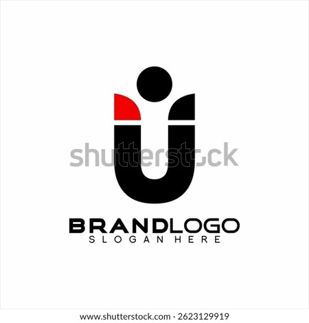 Initial letter U logo design with magnet and people concept.