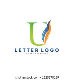 Initial letter U logo with Feather modern minimalist Luxury.