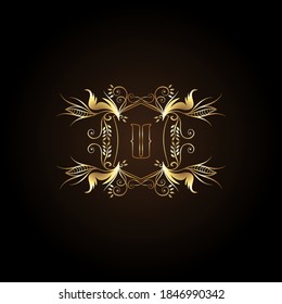 Initial Letter U Logo Gold Frame Luxury Badge Decorative Ornate Ornament  Vector Design for wedding, boutique and luxuries business