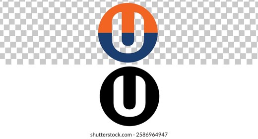 Initial Letter U Logo. Orange and Blue Ellipse  Shape Origami Style isolated on transparent and white Background. Flat Vector Logo Design Template Element for Business and Branding Logos