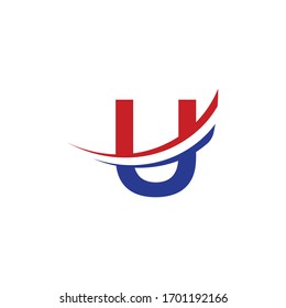 initial letter u logo swoosh red and blue color