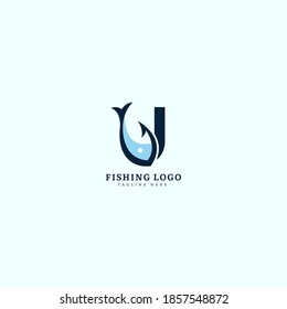 Initial letter U logotype. Minimalist fish logo concept, fit for fishing, seafood restaurant, packaging or ocean traveling. Illustration vector logo.