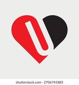 Letra inicial U Love logotipo design. Fonte do alfabeto do conceito do desenho do coração. Ilustração de vetor.