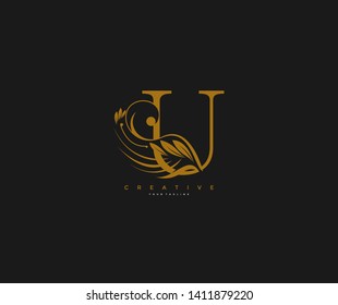 Initial Letter U Luxury Beauty Flourishes Ornate Monogram Logotype