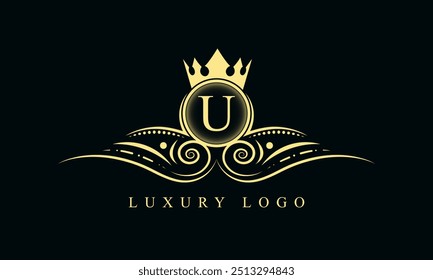 Initial letter U luxury logo design. U Luxurious Royal golden Logo design