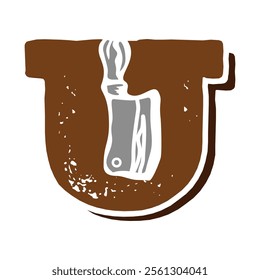 initial letter u meat knife icon logo design template