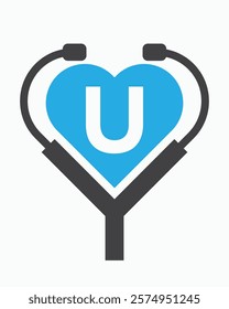 Initial Letter U Medical or Doctor Logo Concept With Stethoscope Symbol