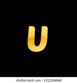 Initial Letter U with metallic texture, trendy, 3d Glossy, metal texture, Gold, steel and realistic shadow based alphabet logo for company identity, isolated on black background.