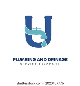 Initial Letter U for Modern Plumbing Drainage, Sanitation Home Repair, Maintenance Service Company Logo design Idea. Pipe Service Business Logo