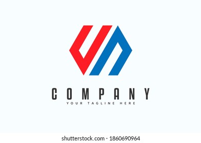 Initial Letter U and N Logo, Red and Blue Geometric Hexagonal Line, Usable for Business, Building and Technology Logos, Flat Design Logo Template, vector illustration