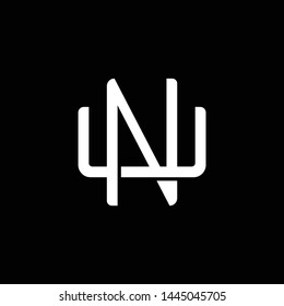 Initial letter U and N, UN, NU, overlapping interlock monogram logo, white color on black background