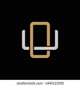 Initial letter U and O, UO, OU, overlapping interlock logo, monogram line art style, silver gold on black background