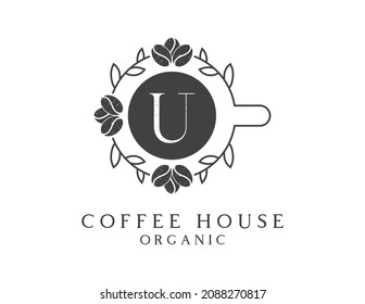 initial Letter U organic coffee logo icon design vector.