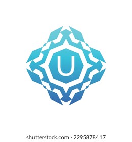Letra inicial logotipo de patrón cuadrado decorativo ornamental U