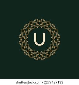 initial letter U ornamental elegant frame lines logo