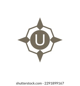 Initial letter U ornamental wind direction compass logo
