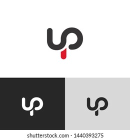 Initial Letter u p linked lowercase logo design template elements. Red letter Isolated on black white grey background. Suitable for business, consulting group company.