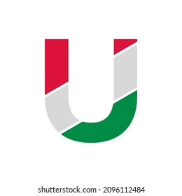 Initial Letter U Paper Cutout with Italian Flag Color Logo Design Template