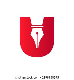 Initial Letter U Pen Nib Icon For Education Logo and Law Symbol Vector Template Based Alphabet