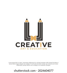 Initial Letter U with Pencil Logo Design Icon Template Element