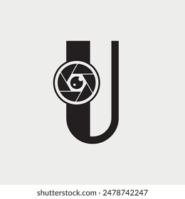 Initial Letter U Photography Logo Camera lens Design Concept.