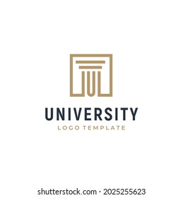 Initial Letter U with Pillar Column Greek Building University Architecture logo design