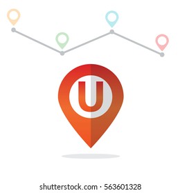 Initial Letter U With Pin Location Logo on Maps
