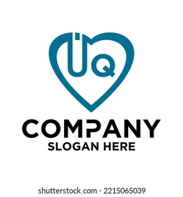 Initial letter u q in love shape logo vector design