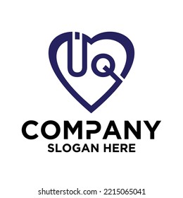 Initial letter u q in love shape logo vector design