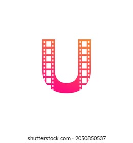 Initial Letter U with Reel Stripes Filmstrip for Film Movie Cinema Production Studio Logo Inspiration