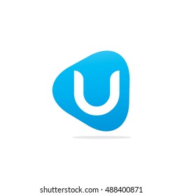 Initial Letter U Rounded Triangle Logo Blue