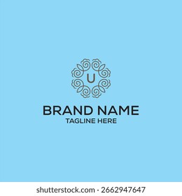 Diseño inicial del logotipo de la fuente de U serif, concepto de icono gráfico de naturaleza verde