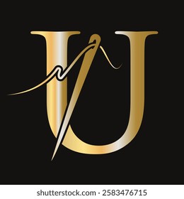 Initial Letter U Sewing Needle Logo Design for Embroider, Textile, Fashion, Cloth, Fabric Symbol