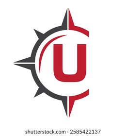 Initial Letter U Ship Logo Concept With Compass Symbol Vector Template