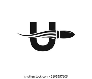 Initial Letter U Shooting Bullet Logo With Concept Weapon For Safety and Protection Symbol