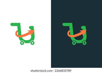 initial letter U  shopping cart upstore e-commerce logo design template element stock vector