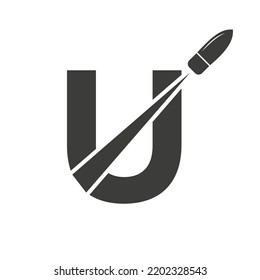 Letra inicial Concepto De Plantilla De Vector De Logotipo De Bullet De Shot U Para Defensa
