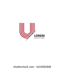 Initial letter u sliced uppercase modern logo design template elements. Red letter Isolated on white background. Suitable for business, consulting group company.