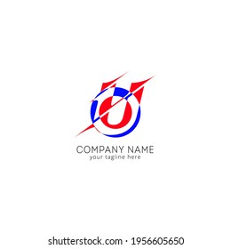 Initial letter U sliced uppercase modern logo design template elements. Red letter with blue circle isolated on white background. Suitable for business, consulting group, company logo