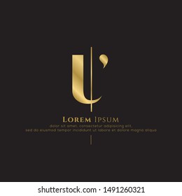 Initial letter u sliced vertical uppercase modern logo design template elements. Gold letter Isolated on black  background. Suitable for business, fashion group company.