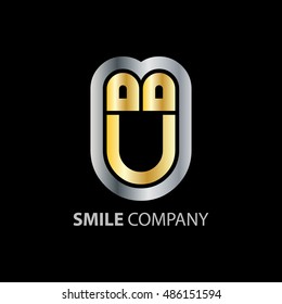 Initial Letter U WIth Smile Design Logo Silver Gold