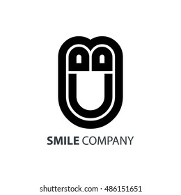 Initial Letter U WIth Smile Design Logo Black