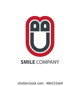 Initial Letter U WIth Smile Design Logo Red Black